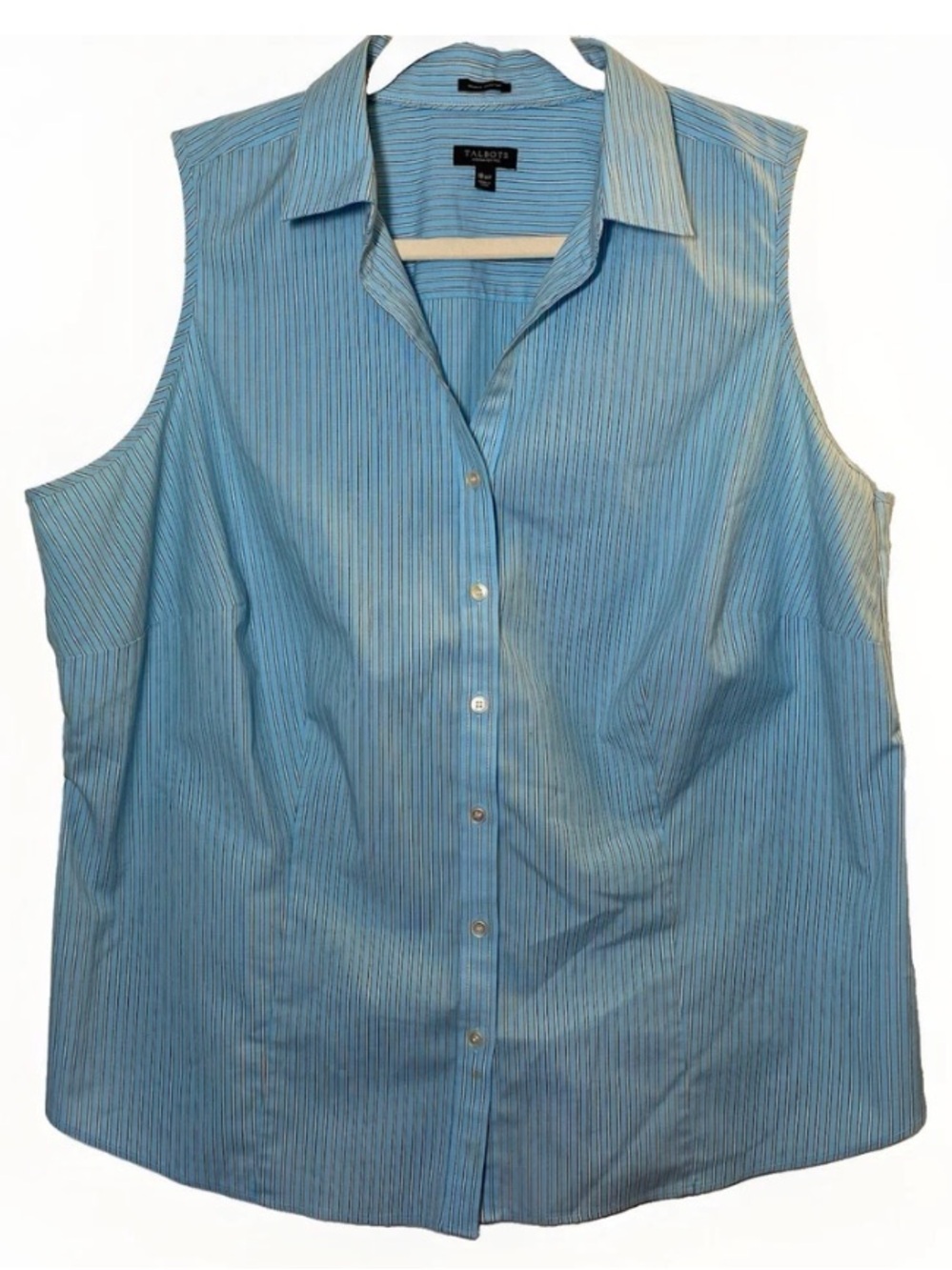 Talbots Women’s 18W Petite Blouse Top Sleeveless Button Nautical Blue Striped